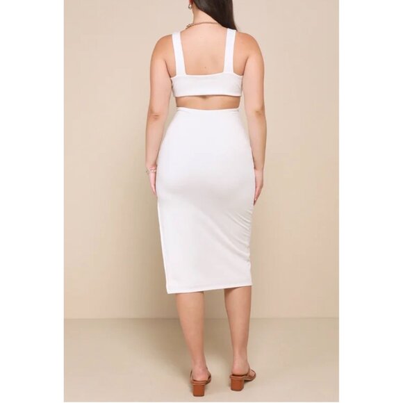Lulus Divide and Contour White Ribbed Cutout Bodycon Midi Dress Sz Medium Womens - Picture 2 of 16